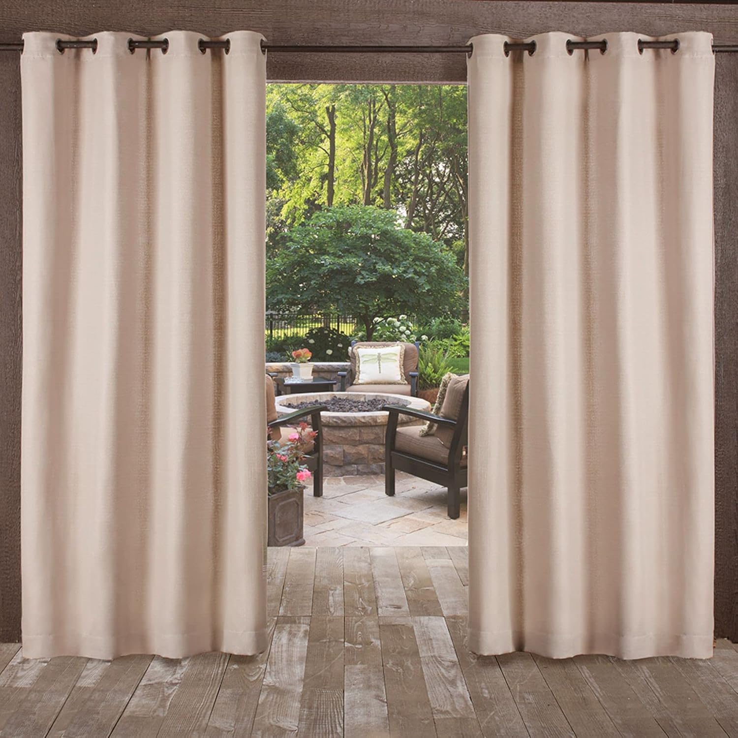 Outdoor Curtains - Exclusive Home Delano Heavyweight Textured Indoor/Outdoor Grommet Top Curtain Panel, 54