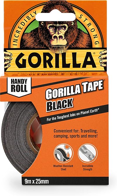 GORILLA Tape Handy Roll Black 25mm x 9m Strong Weather Resistant Repair