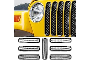 RT-TCZ Black Honeycomb Mesh Front Grill Inserts Kit for 1997-2006 Jeep Wrangler TJ & Unlimited - (7PCS)
