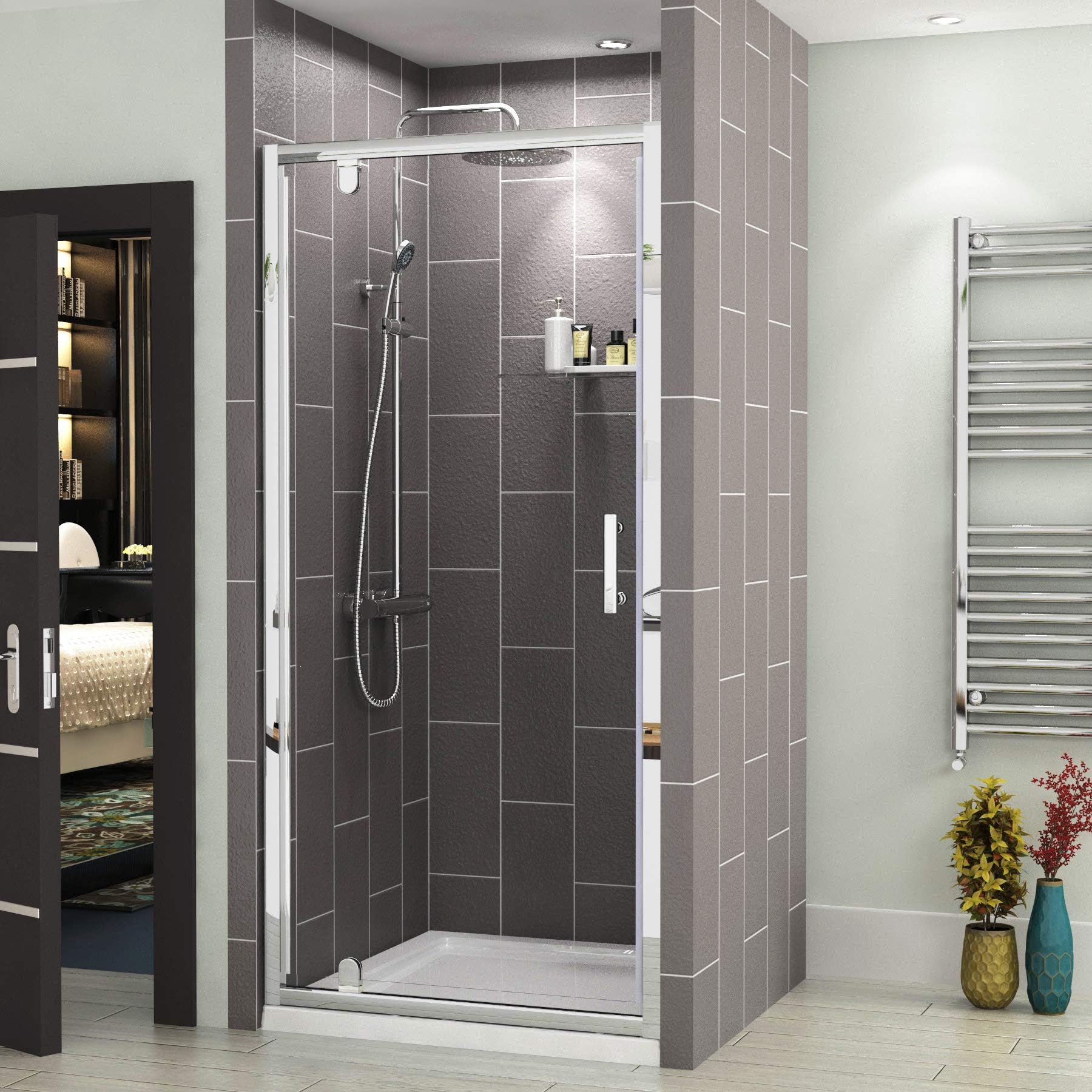 800 x 1000mm Pivot Shower Enclosure Door with Stone Tray Cubicle Safety Glass Screen