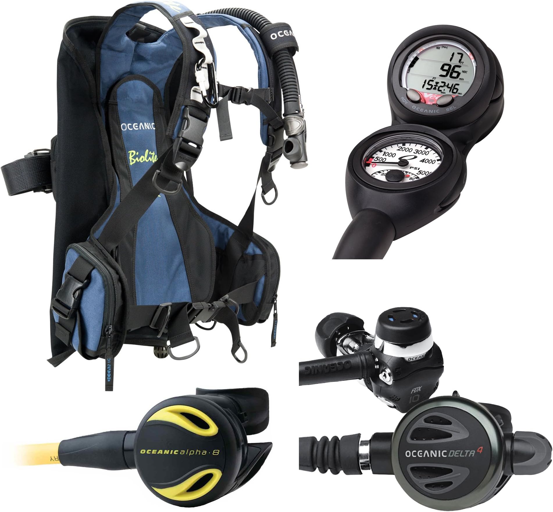 Oceanic Traveler Scuba Diving Package with BioLite BCD Veo 2.0, Delta 4.2, Alpha 8 Octo