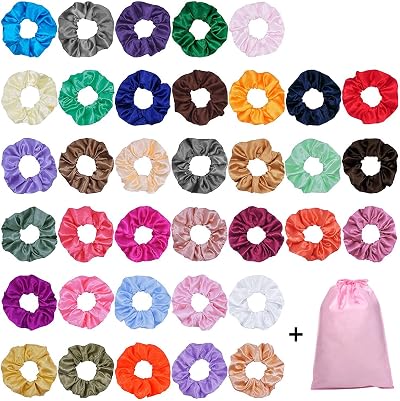 DIWUJI 40pcs Silk Satin Hair Scrunchies Strong Elastic Bobble Bands Women Girls