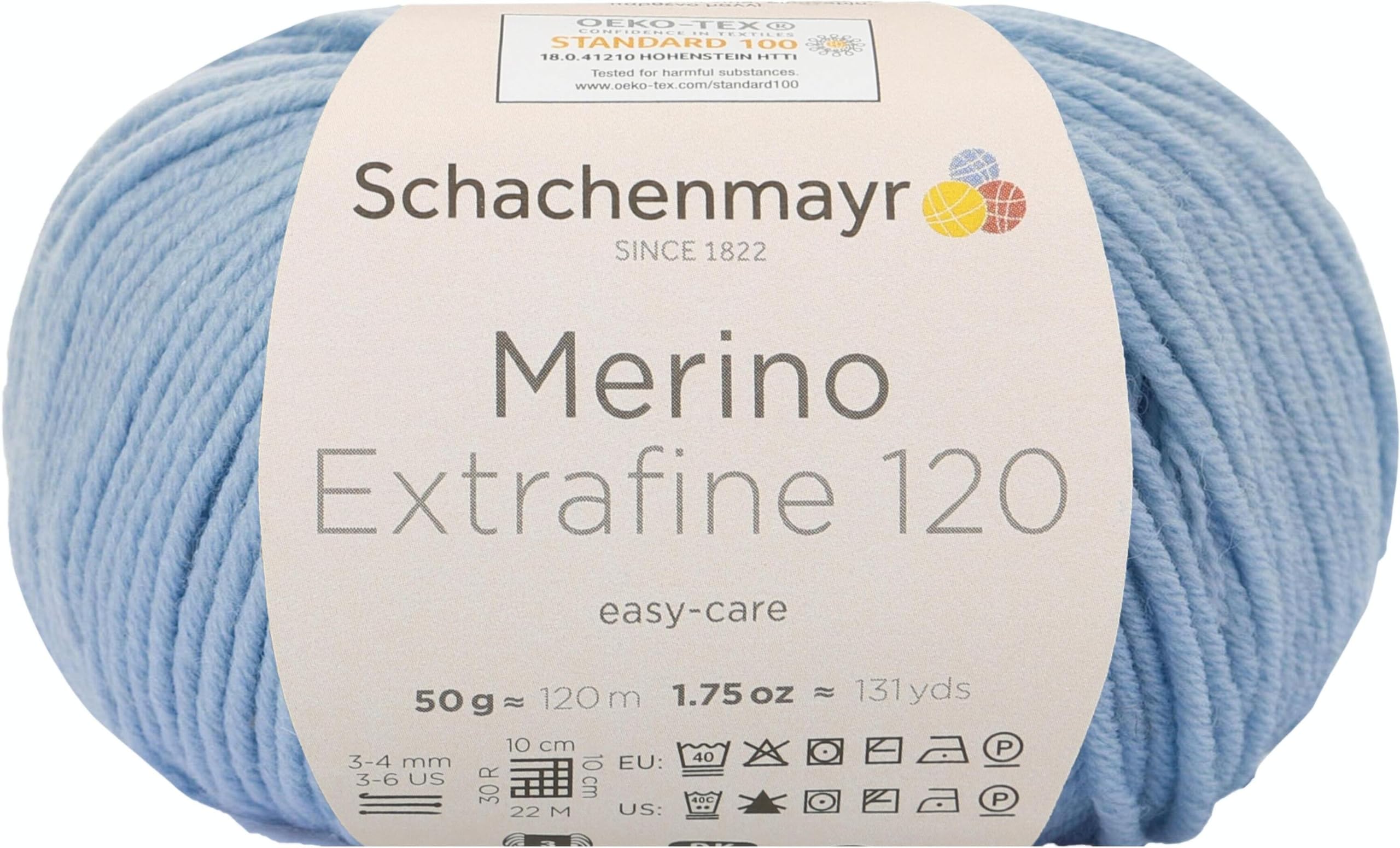 Schachenmayr 120 9807552 Extra-Fine Merino Wool Hand Knitting Yarn, wool, light blue, 10 x 10 x 7 cm
