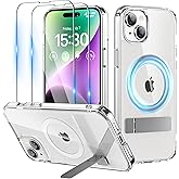 Niunisi Magnetic Case for iPhone 15 Plus Case with Stand, Slim Kickstand with Screen Protector Compatible with Magsafe Shockproof Crystal Clear Cases Phone Case Cover 6.7-Inch (2023), Clear