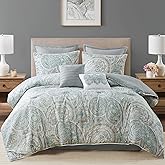 Comfort Spaces Cozy Comforter Set-Modern Classic Design All Season Down Alternative Bedding, Matching Shams, Bedskirt, Decorative Pillows, King, Kashmir Paisley Blue 8 Piece