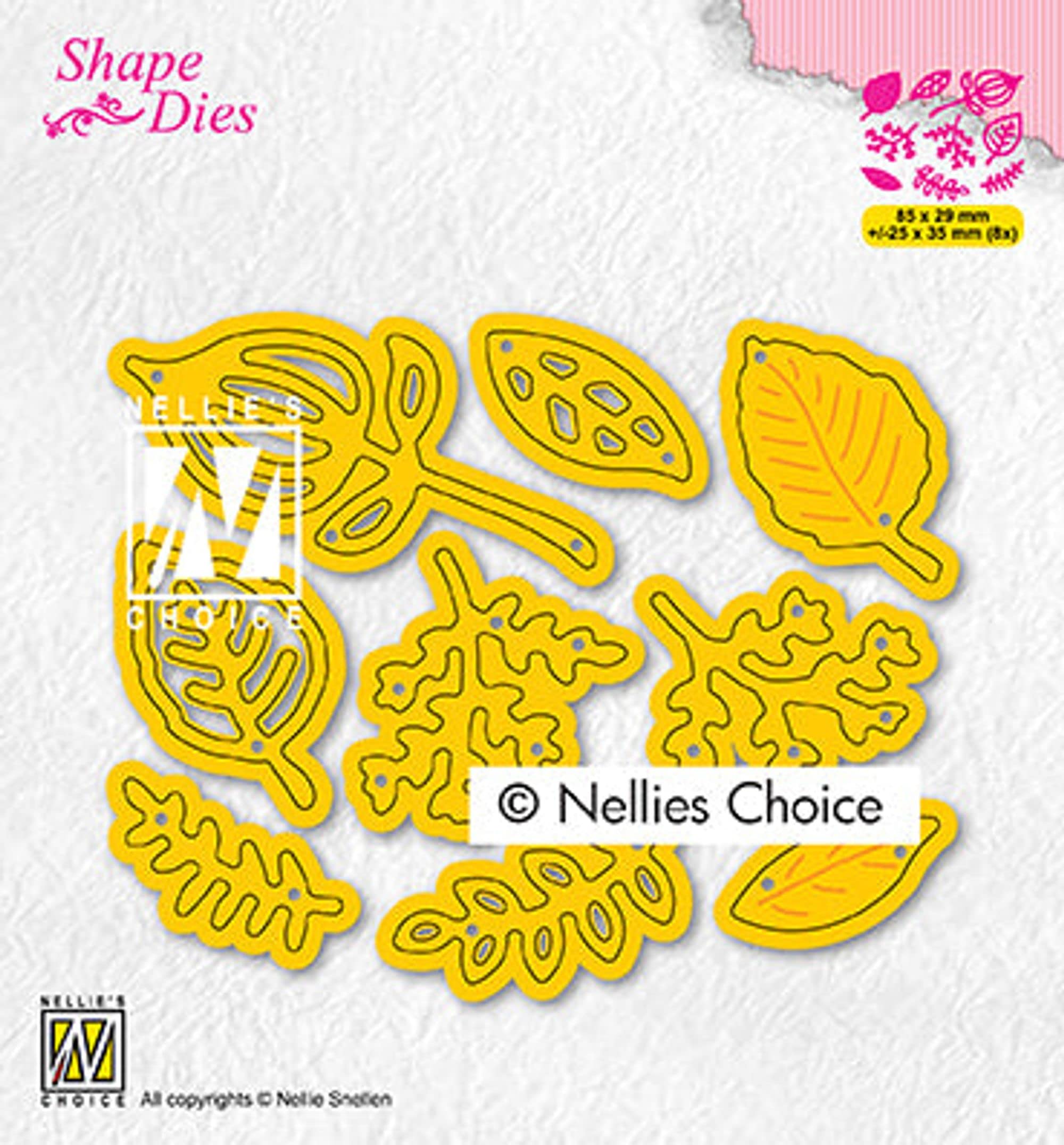 Nellie's Choice Cutting Die-Leaves-9 Shape 8,5 x 2,9 cm-Card Making Supplies-Metal Dies for Scrapbooking, DIY and Paper Crafts, Yellow, 85x29 / 25x35mm