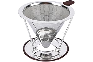 TECHSHARE Pour Over Coffee Dripper, Pour-over Filters with 800 Mesh Steel Mesh Optimize Extraction For Rich Coffee Flavor, Stainless Steel Filter, Paperless Pour-over
