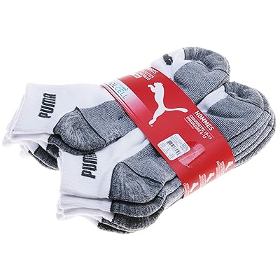 Puma Men's 6 Pairs Quarter Crew Cushioned Coolcell Socks; White/Grey (Shoe 6-12)