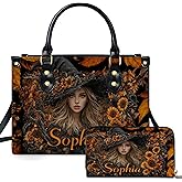 Personalized Halloween Leather Handbag – Custom Witch 3D Printing Effect Purses For Women – Spooky Gothic Shoulder Bag