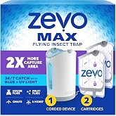 Zevo MAX Bug Catcher, Gnat & Fruit Fly Trap Indoors, 1 Base & 2 Refills | 360° Blue + UV Light Trap for Large Rooms, Fits 2x