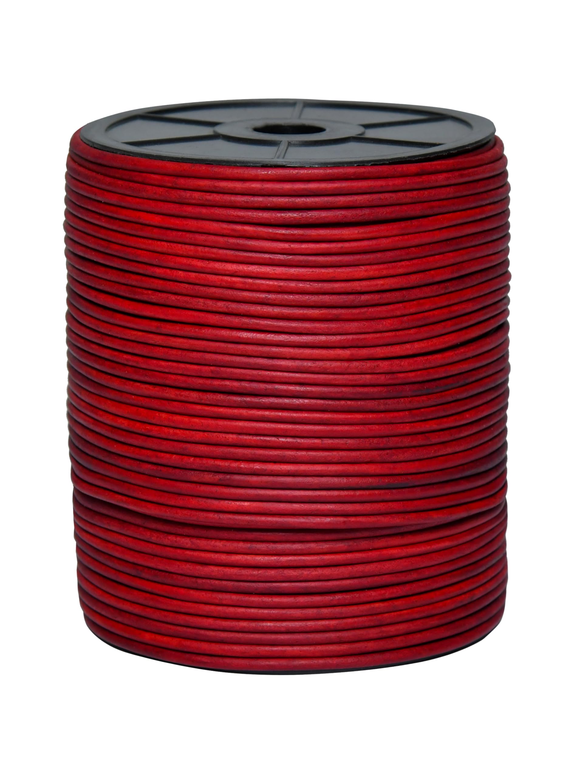 Cords Essentials Round Genuine Leather String Cord, Rope for Jewelry Making, Necklaces, Bracelets, Kumihimo Braiding, Wraps, Crafts and Hobby Projects (Distressed Blood Red, 3.0 MM)