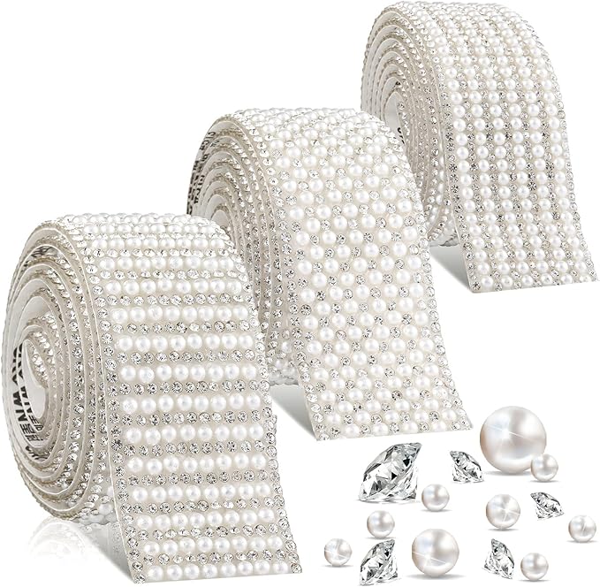 3 Pieces Self Adhesive Crystal Rhinestone Ribbon Crystal Chain Banding