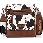 Montana West Crossbody Bags for Women with Dual Compartments Western Cross Body Purse with Leopard Print Guitar Strap