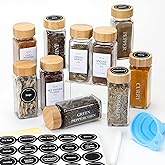 NETANY 24 Pcs Glass Spice Jars with Bamboo Lids, 4 oz Glass Jars with Minimalist Farmhouse Spice Labels Stickers, Collapsible Funnel, Seasoning Storage Bottles for Spice Rack, Cabinet, Drawer
