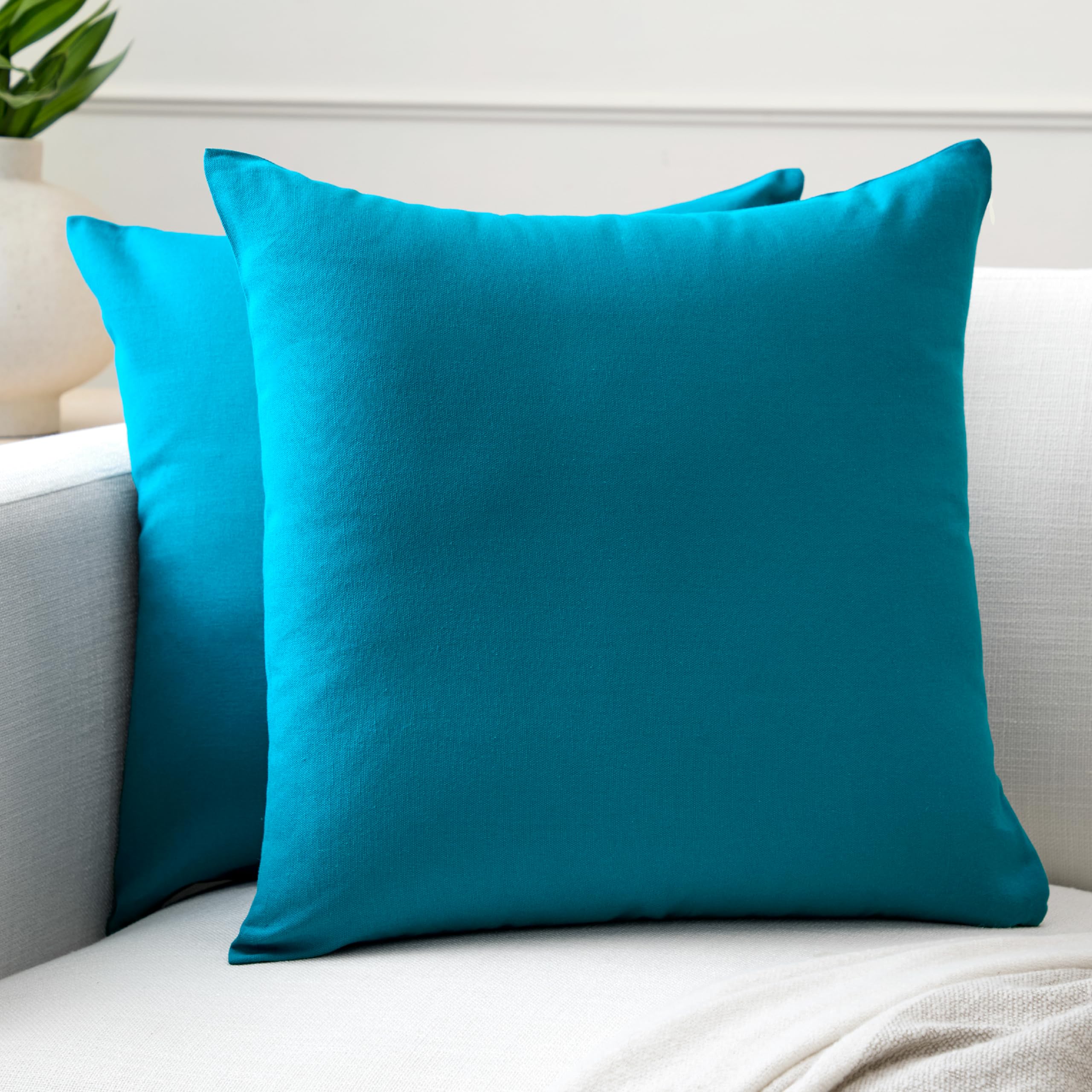 Photo 1 of Encasa XO Throw Pillow Covers 24x24 in Set of 2 Azul Blue | No Inserts | Cotton Pillow Covers for Living Room, Bed, Sofa, Couch | Decorative Cushion Covers with Improved Zippers