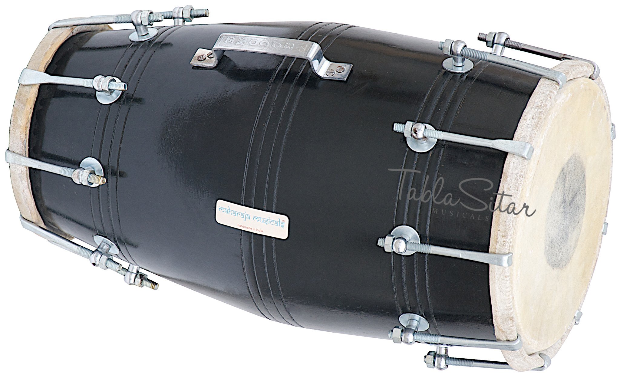 MAHARAJA Black Dholak (Dholki), Mango Wood, Bolt-tuned, with Bag, Tuning Spanner (PDI-FJ)
