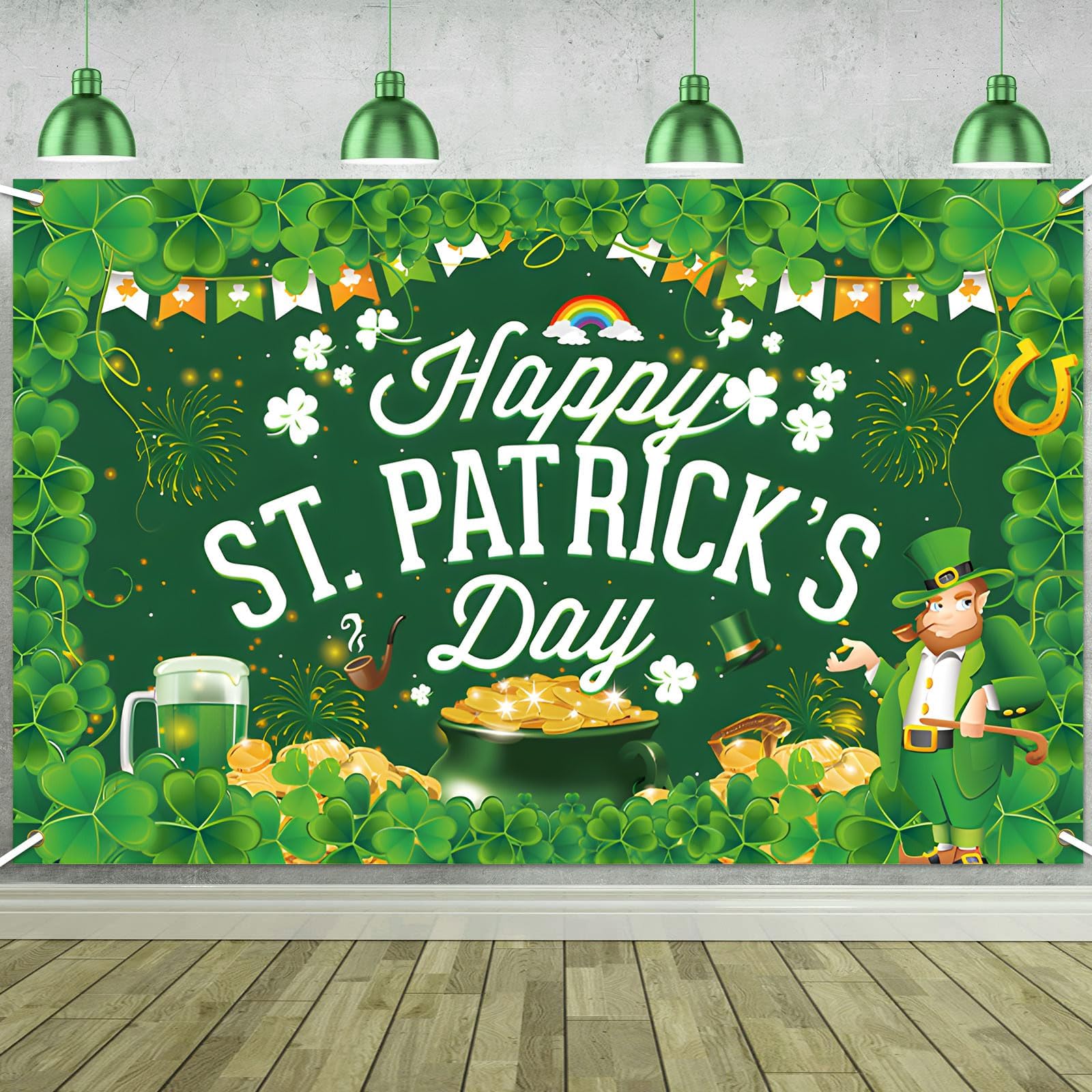 Happy St. Patrick's Day Backdrop Banner, St Patricks Day Decorations, 72x44 Inch Shamrock Banner Decorations, Irish Festival Backdrop Decorations for Irish-Themed Party Supplies