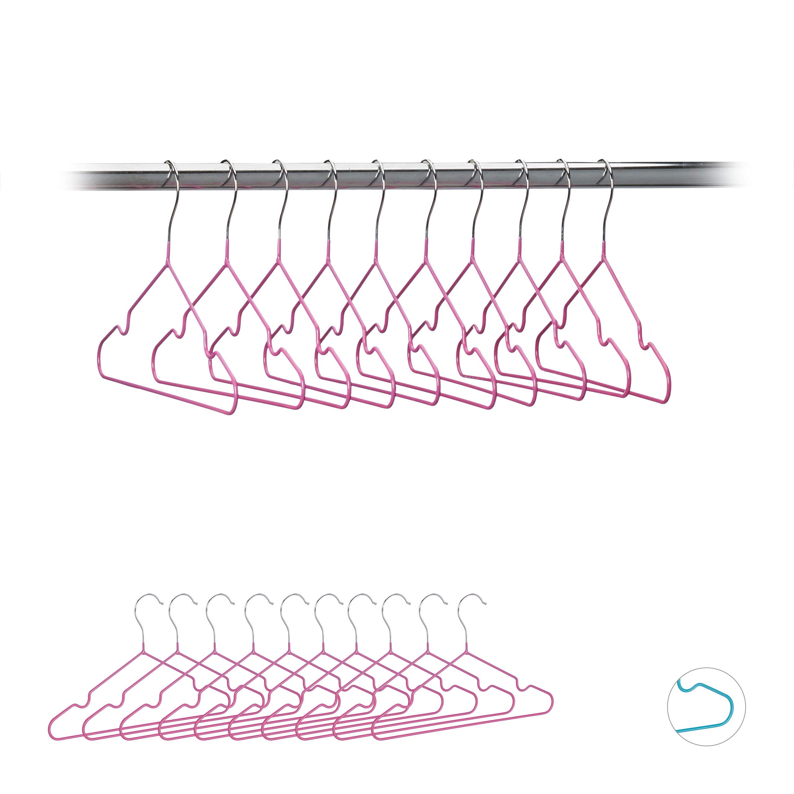 Relaxdays Children’s Coat Hangers Set of 20, Compact Wire Holders, PVC-Coating, 30 cm, Pink