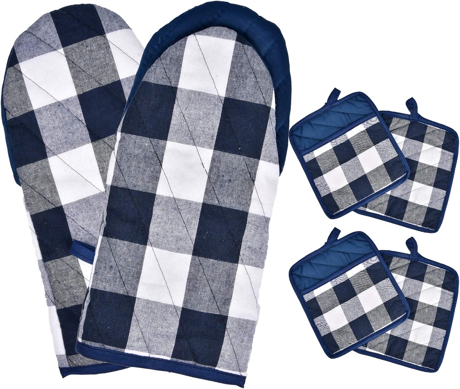 Oven Mitts and Potholders Set 6pcs, Cotton Pot Holders Pads