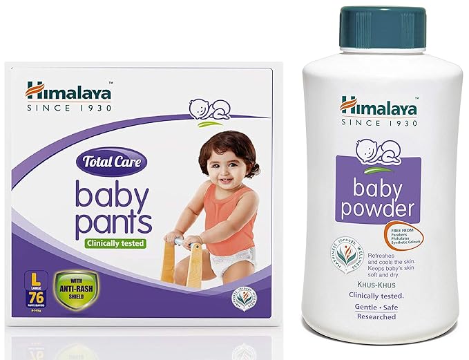 Himalaya Total Care Baby Pants Diapers, Large, 76 Count and Powder, 700g Combo