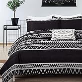 WONGS BEDDING Black Comforter Set Full, Reversible Boho Triangle Striped Down Alternative Comforter for Full Bed - 3 Pieces (1 Comforter + 2 Pillowcases), Soft Microfiber Bedding Set 78"x 90"