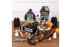 BFAZKXY Hocus Pocus Halloween Decorations indoor, 6 Pcs Hocus Pocus Halloween Decor with Tombstones, hocus pocus book, Witches Cauldron, beads garland, Halloween Tiered Tray Decor for Home Table Kitchen decor