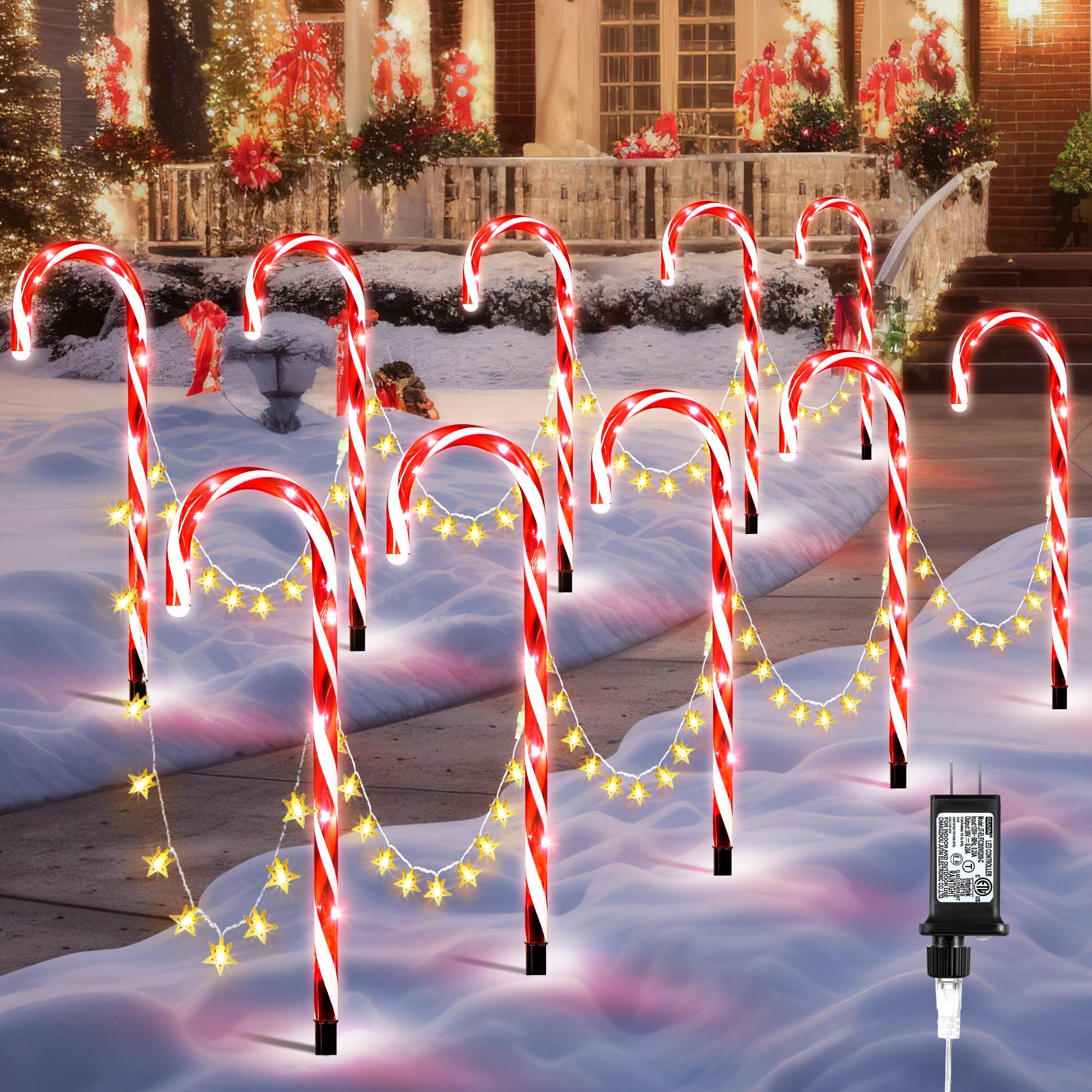 Photo 1 of *** SEE COMMENTS***   ElectricWise Candy Cane Lights Outdoor, 21 Inch Christmas Pathway Lights, Set of 10 Outdoor Xmas Decorations with 8 Modes for Holiday Patio Yard Garden(Red & White)