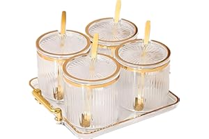 NAN WIND Acrylic Condiment Spice Jars,Condiment Spice Box With Lids and Spoons and Tray,Clear Plastic Sugar Salt Canisters,Seasoning Box 4 Pack,Seasoning Box Set for Kitchen to Storage Salt,Paprika,Sugar