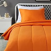 Amazon Basics 2-Piece Soft Microfiber Kids' Comforter and Pillow Sham Set, Twin, Bright Orange, Solid