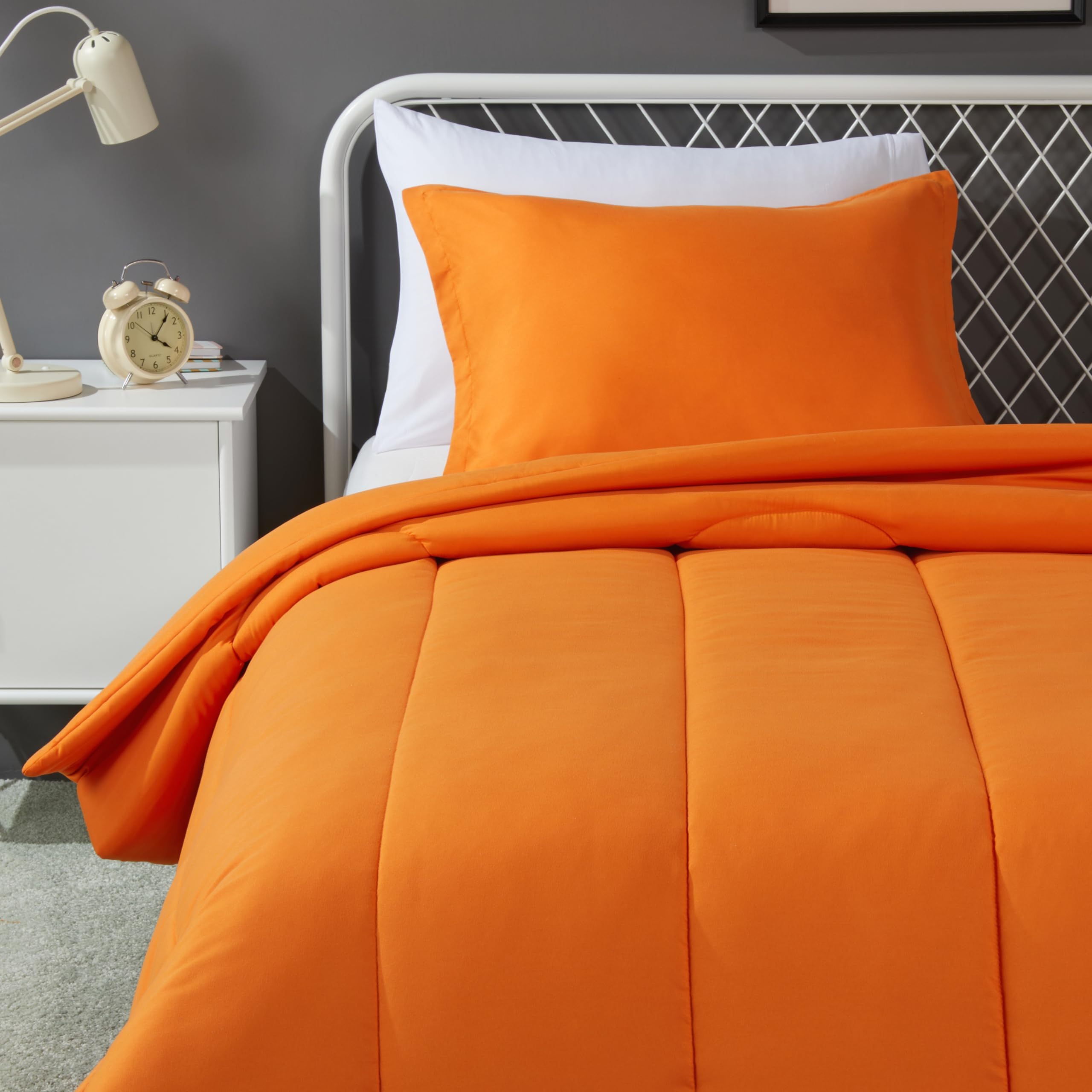Photo 1 of Amazon Basics 2-Piece Soft Microfiber Kids' Comforter and Pillow Sham Set, Twin, Bright Orange, Solid
