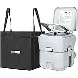 VIVOHOME 5.3 Gallon Waste Tank Portable Indoor Outdoor Toilet Compact Double-outlet Anti-leak Seal Ring Commode with Travel B