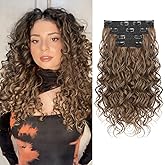 REECHO Curly Hair Extensions, 4PCS 16 inch Clip in Hair Extensions Lace Weft Short Curly Hair Extensions Clip Ins Invisible Natural Hairpieces for Women, Light Brown