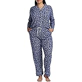 Karen Neuburger womens Plus Size Long Sleeve Notch Collar Top and Pant Pajama Set