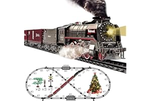 Hitish Train Set for Kids, Electric Train Toys with Realistic Light Sounds Smoke, Christmas Train Model Gifts for Toddlers Bo