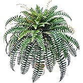 NeosCA 90 Branches Giant Artificial Boston Ferns for Outdoors Large –UV Resistant Lifelike Faux Fern, Realistic Silk Greenery Plants Large Office, Home Decor,48 Inch Fake Fern Leaf Green.No Base.
