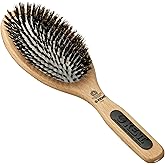 Kent PF07 Extra-Large 100% Boar Bristle and Non-Scratch Nylon Mix Cushion Brush - Wooden Detangling and Oval Smoothing Paddle Brush for Thin Hair - Made in England