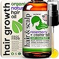Organic Rosemary Oil For Hair Growth with Castor, Argan, Coconut, Almond, Jojoba, Avocado, Grapeseed, Vitamin E, Lavender & Peppermint for Hair & Scalp Treatment, All Hair Types, Men & Women 4oz