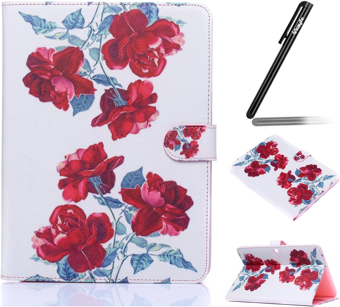 Galaxy Tab 4 10.1 Case,Ukayfe Galaxy Tab 4 10.1 inch SM-T530/T531/T535 Elegant Pink Rose Flower Pattern PU Leather Cover Stand Flip Case Cover with 1 x Black Stylus