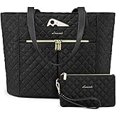 LOVEVOOK Laptop Bag for Women 17 inch,Diamond Quilted Work Tote Bags Womens Laptop Tote Bag Computer Shoulder Bags,Stylish Travel Tote Bags Laptop Purse Case Briefcase Handbag with Clutch Purse,Black