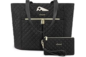 LOVEVOOK Laptop Bag for Women 15.6 inch,Diamond Quilted Work Tote Bags Womens Laptop Tote Computer Shoulder Bags,Stylish Travel Tote Bags Laptop Purse Case Briefcase Handbag with Clutch Bag,Black