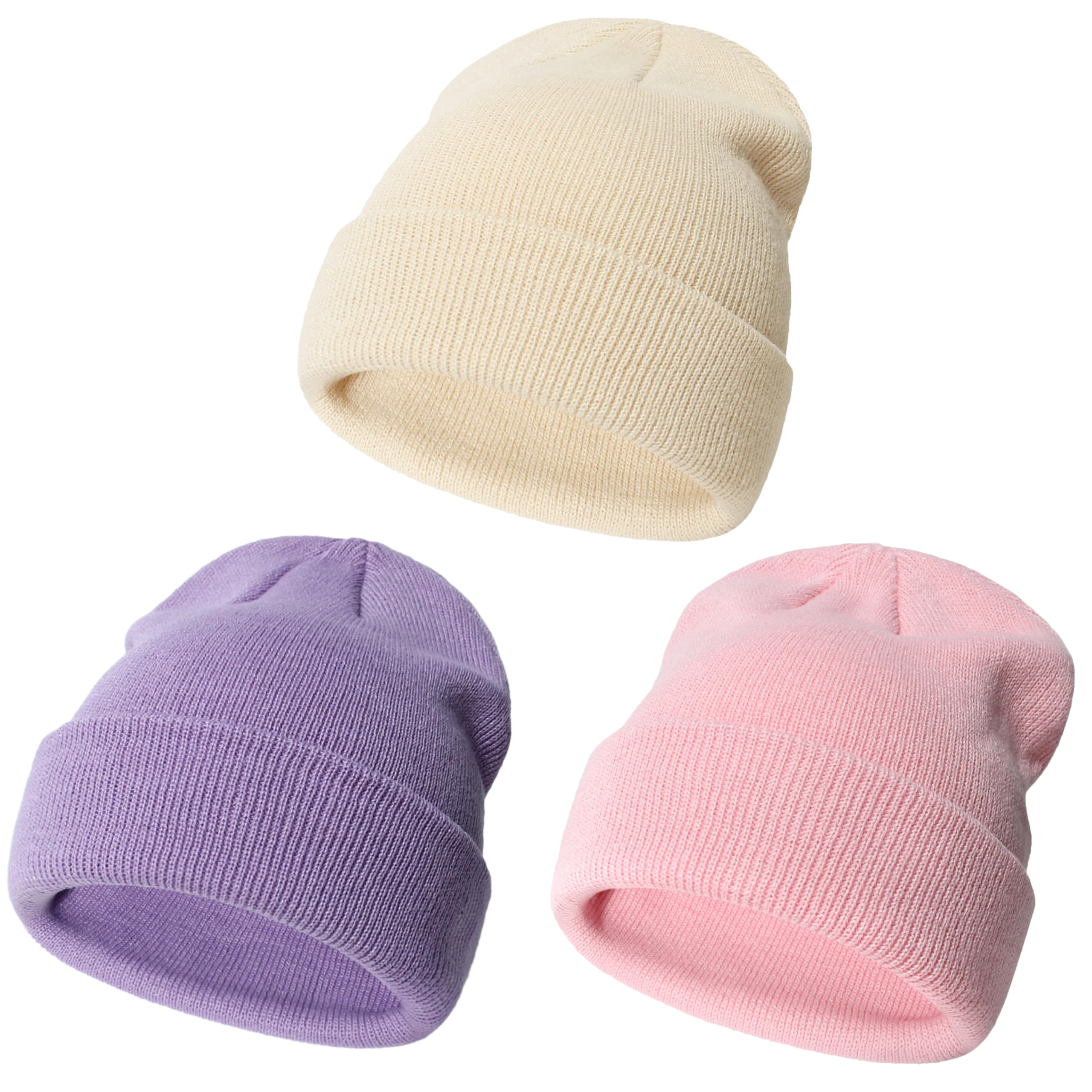 Photo 1 of ** ONLY TWO** YMYDYFC Baby Beanie Toddler Beanie Infant Knit Hat Baby Winter Hats for Boy Girl Babies Winter Clothes Warm Knit Cap 0-6Years Apricot Beige/Pink/Light Purple_3Pack Small?6-24months?
