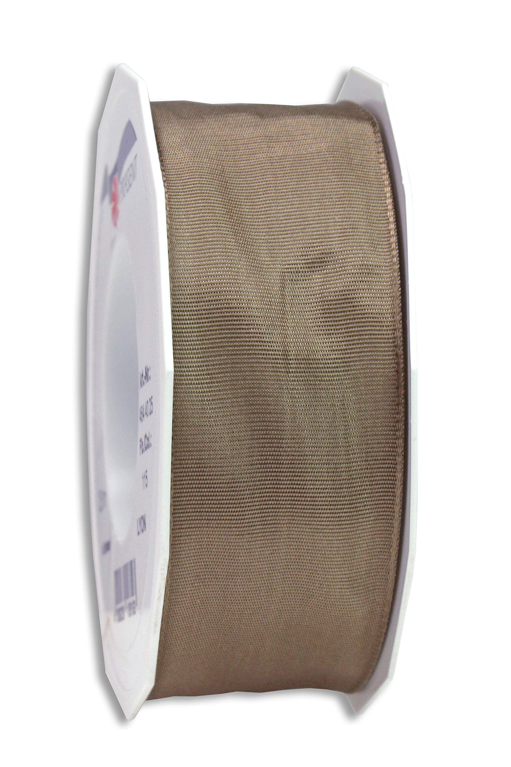 Präsent - Lyon Wired Taffeta Ribbon Taupe 40 mm Width, 25 m Length