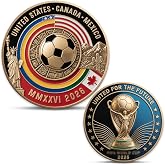 2026 International Soccer Coin, USA Canada Mexico Sports Gift | 3D design celebrates the 2026 soccer event hosted by the USA, Canada and Mexico, with a United for the Future theme.