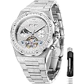 OLEVS Automatic Watch for Men 44MM Large Dial Self-Winding Diamond Waterproof Stainless Steel Wrist Watches Tourbillon Skeleton Mechanical