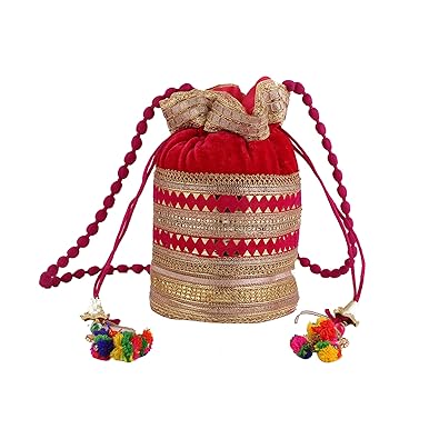 Besterbuy Womens Handmade Ethnic Embroidery Potli Bag for Gifts (Red)