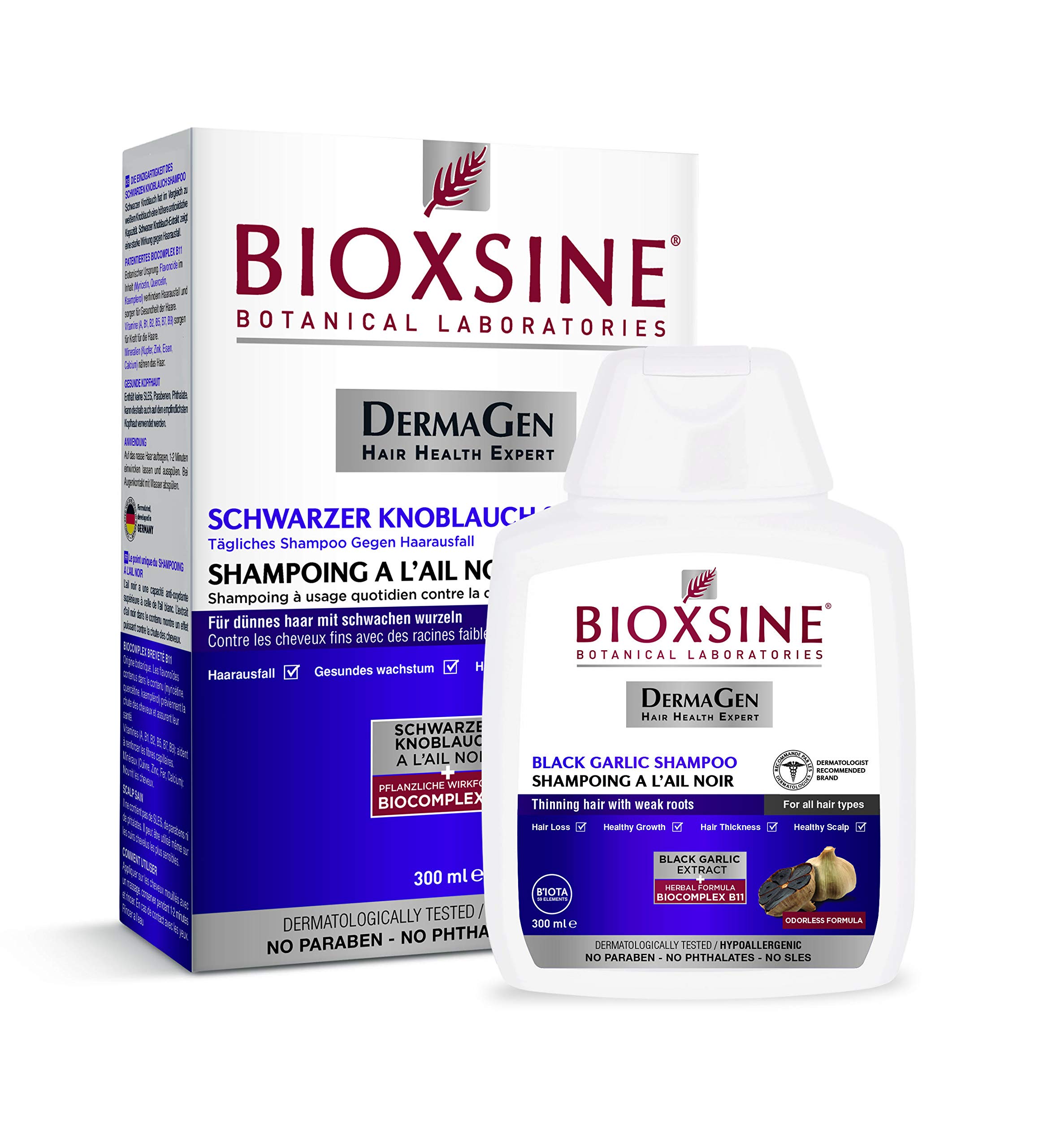 Bioxsine Vegetable Shampoo With Black Garlic Against Hair Loss - Odourless, Prevents Loss, Promotes Healthy Hair - For All Types, Women and Men - 300 ml