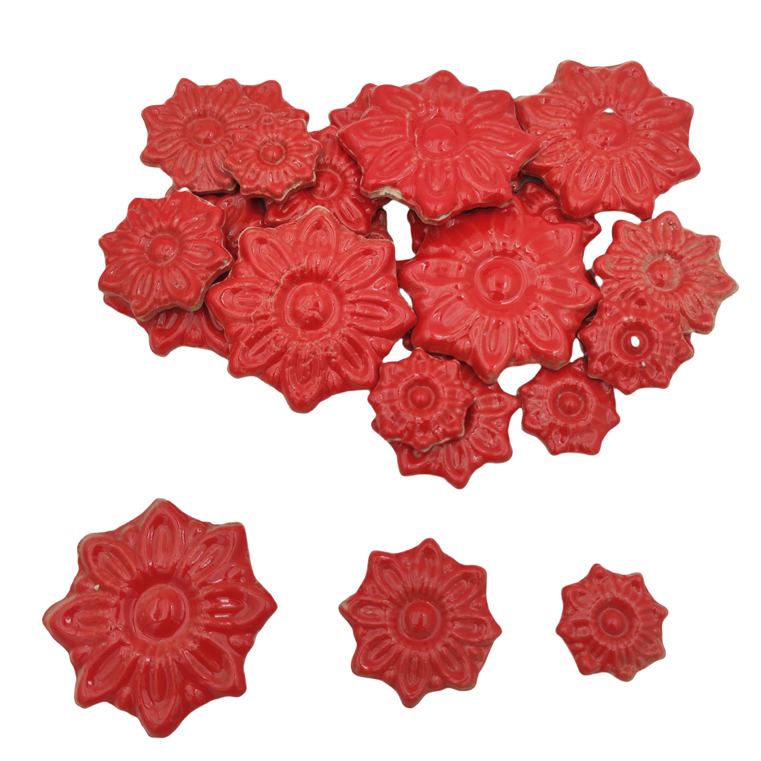 Photo 1 of 1.1LB Random Ceramic Mosaic Tiles for DIY Crafts,3 Sized Mosaic Pieces for Plates Flowerpots Making Supplies Home and Outdoor Decoration (Red, Flower)