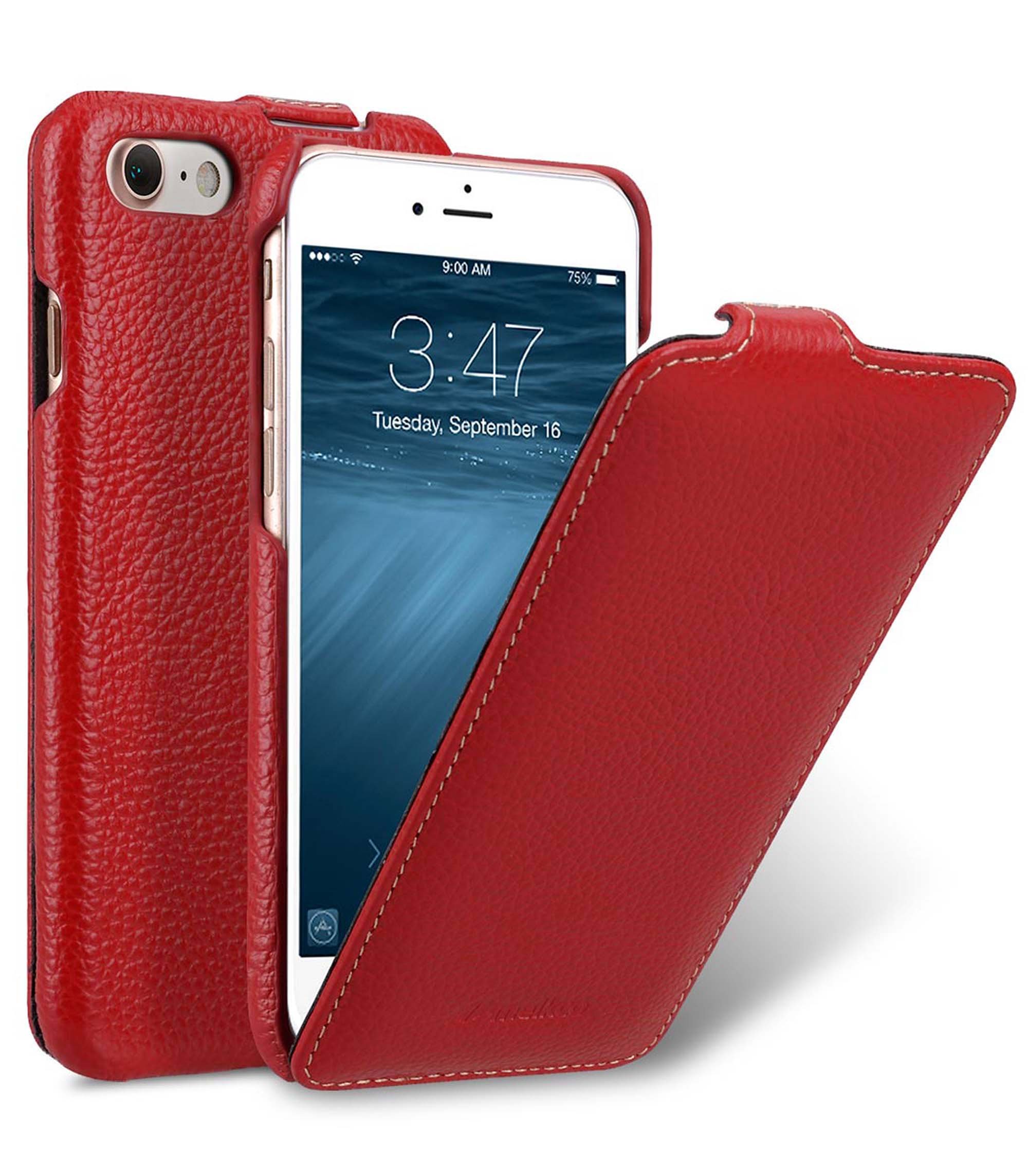 MELCKO Case Suitable for Apple iPhone SE 2022 5G, iPhone SE 2020, iPhone 8, iPhone 7, 4.7 Inch, Case with Coated Leather, Protective Case, Hinged, Flip Case, Ultra Slim Cover, Case, Red