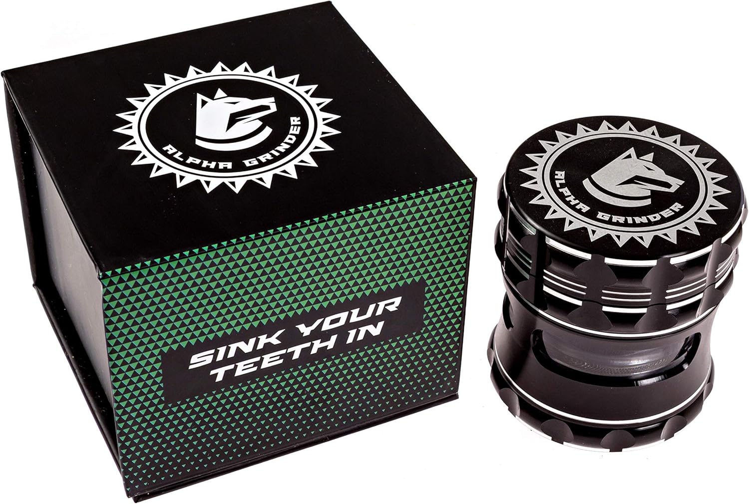 New! Alpha420 Premium Spice Herb Grinder, Large 5 Piece Set with Pollen Catcher, Anodized Aluminum, REMOVABLE Screen, 2.5 Inch Magnetic – Black