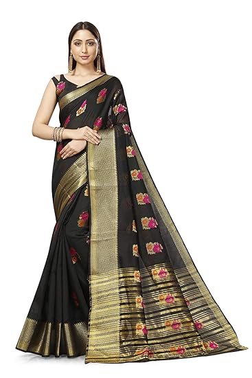 Divaastha Black Cotton Floral Saree with Blouse Piece (SRCFLOWEARZARIBLACK)